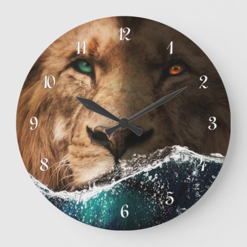 Lion behind the Ocean Large Clock