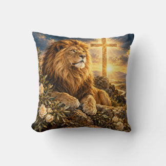 Lion Beneath the Cross Pillow