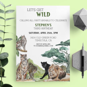 Lion Big Cats Jungle Safari Wild Birthday  Invitation