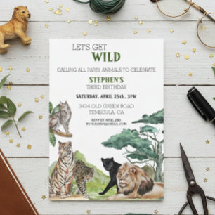 Lion Big Cats Jungle Safari Wild Birthday Invitation
