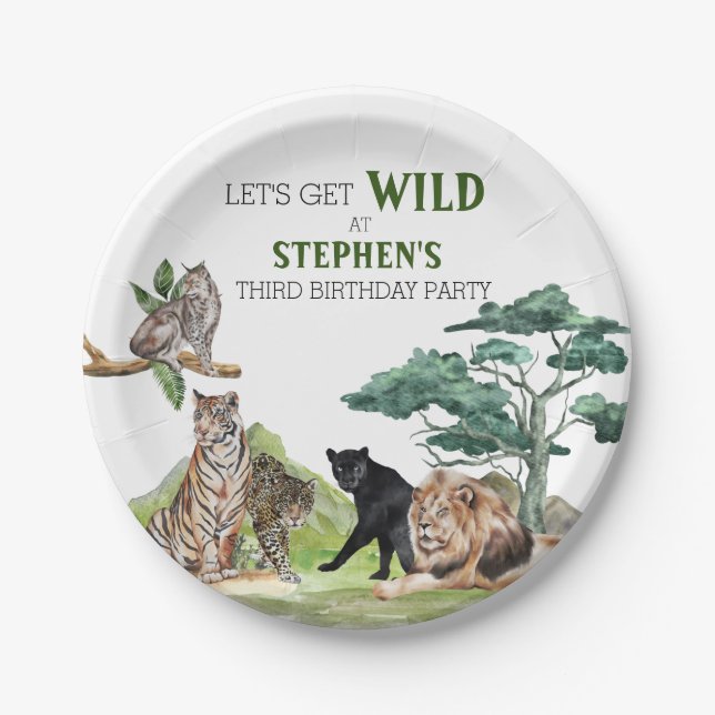 Lion Big Cats Jungle Safari Wild Birthday  Paper Plates (Front)
