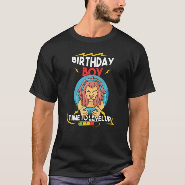 Lion Birthday Boy Time to Level Up Video Game Birt T-Shirt (Front)