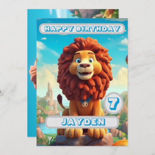 Lion Birthday Card Personalised Kids Name Age