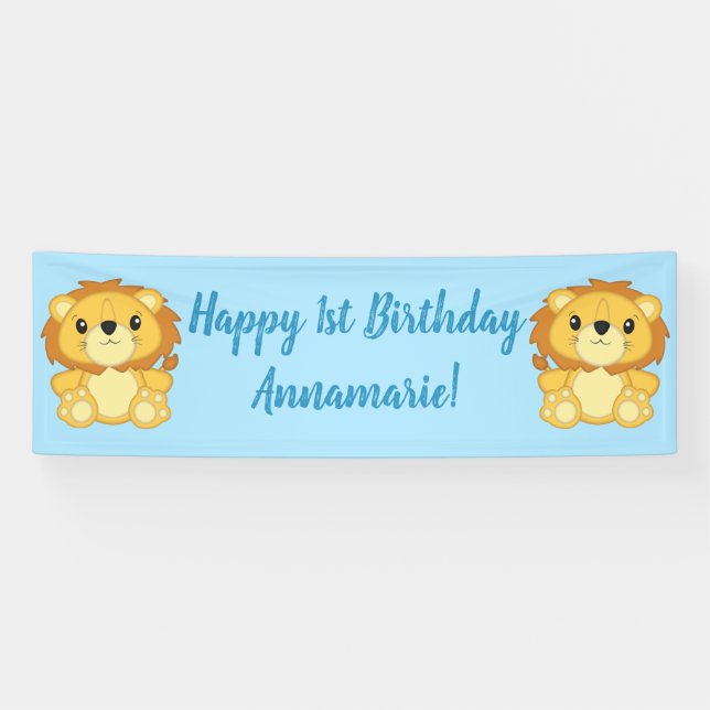 Lion Birthday Party Blue Banner (Horizontal)