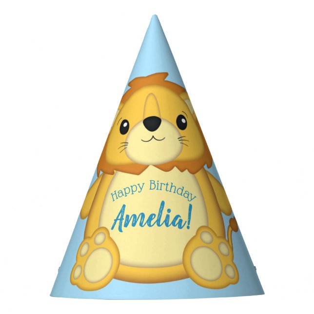 Lion Birthday Party Blue Hat (Front)