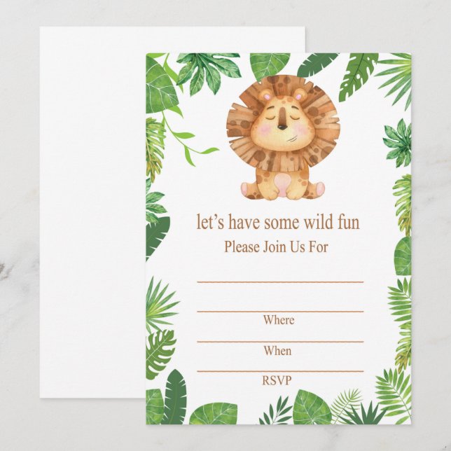 Lion birthday party invitation (Front/Back)