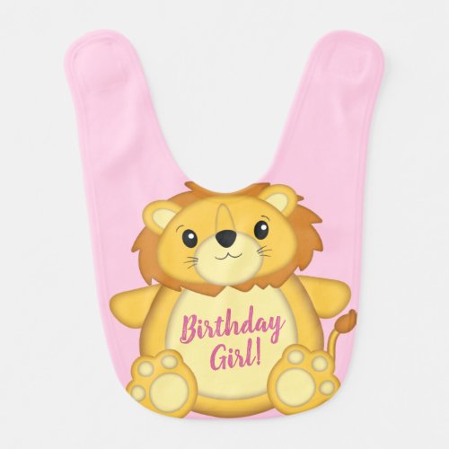 Lion Birthday Party Pink Baby Bib