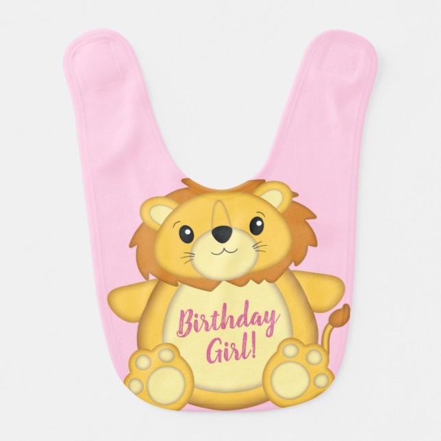 Lion Birthday Party Pink Baby Bib (Front)
