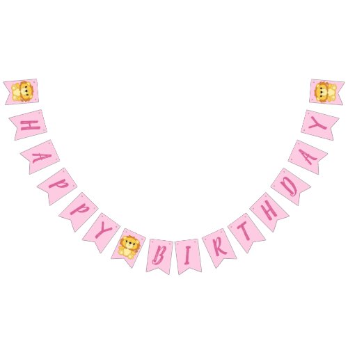 Lion Birthday Party Pink Bunting Flags