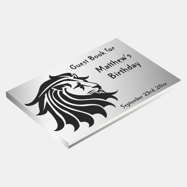 Lion Birthday Party Silver Guest Book