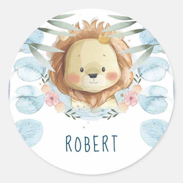 Lion Birthday Personalized Classic Round Sticker (Front)