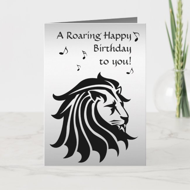 Lion Black and Silver Birthday Card