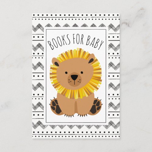 Lion Black And White Baby Shower Book Request Enclosure Card