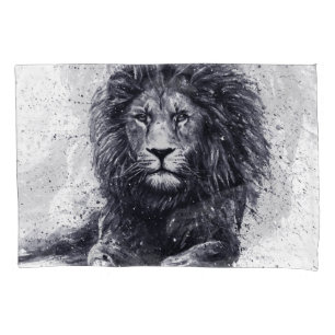 Lion black and white illustration. pillow case