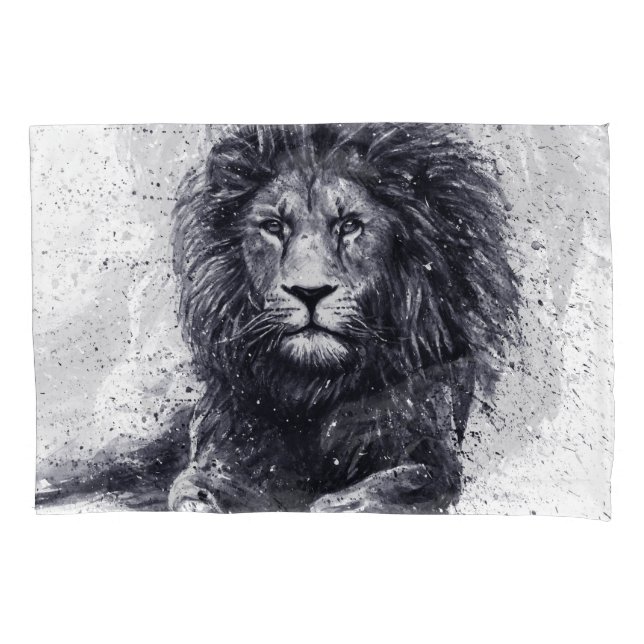 Lion black and white illustration. pillow case (Front)