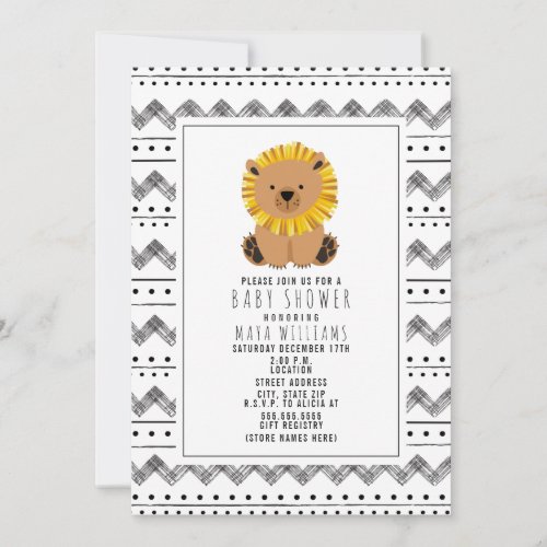 Lion Black And White Pattern Baby Shower Invitation