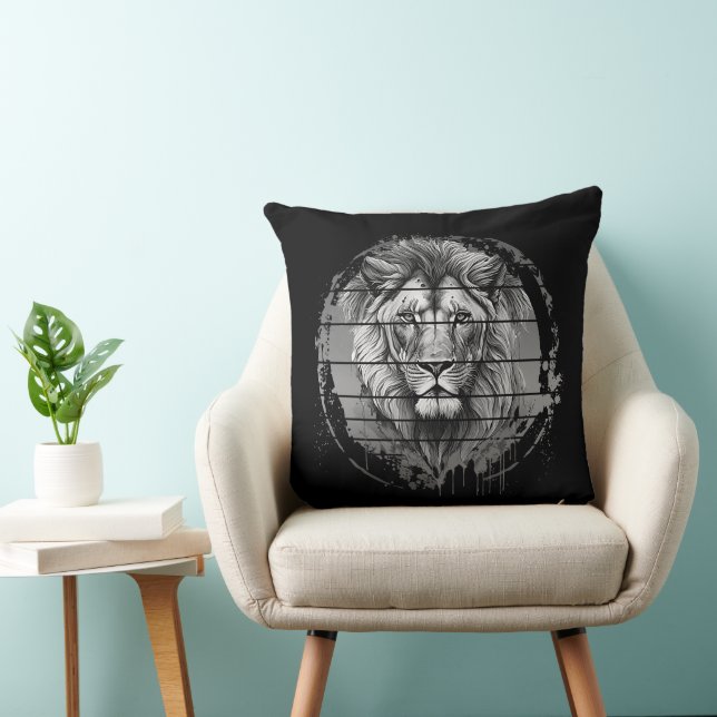 Lion Black And White Throw Pillow (Chair)