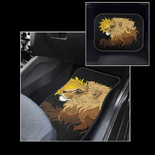 Lion Black Yellow Mandala Sun Car Floor Mat