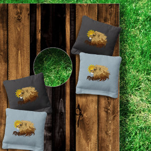 Lion Black Yellow Mandala Sun Cornhole Bags
