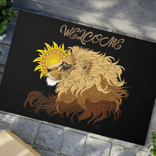 Lion Black Yellow Mandala Sun Doormat