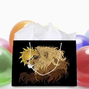 Lion Black Yellow Mandala Sun Large Gift Bag