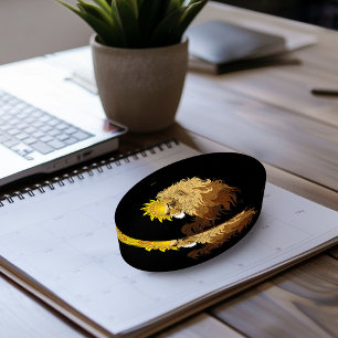 Lion Black Yellow Mandala Sun Paperweight