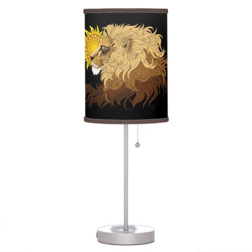 Lion Black Yellow Mandala Sun Table Lamp