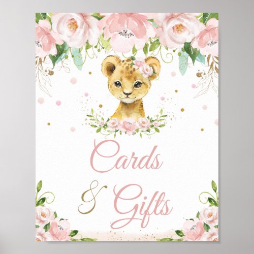 Lion Blush Pink Floral Baby Shower Cards and Gifts Poster