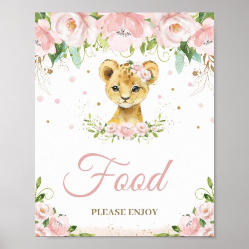 Lion Blush Pink Floral Baby Shower Food Tabletop  Poster