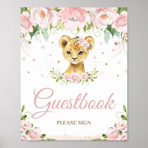 Lion Blush Pink Floral Baby Shower Guestbook Sign 
