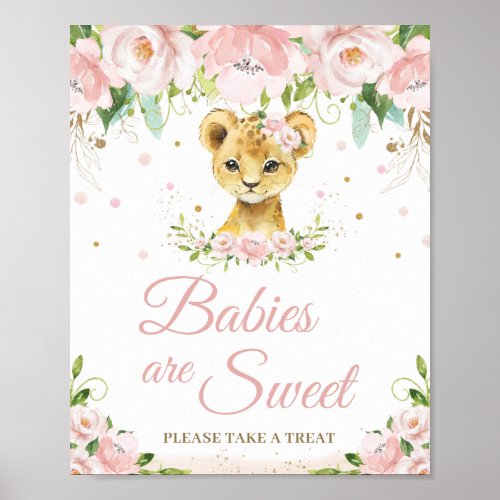 Lion Blush Pink Floral Baby Shower Sweet Treat  Poster