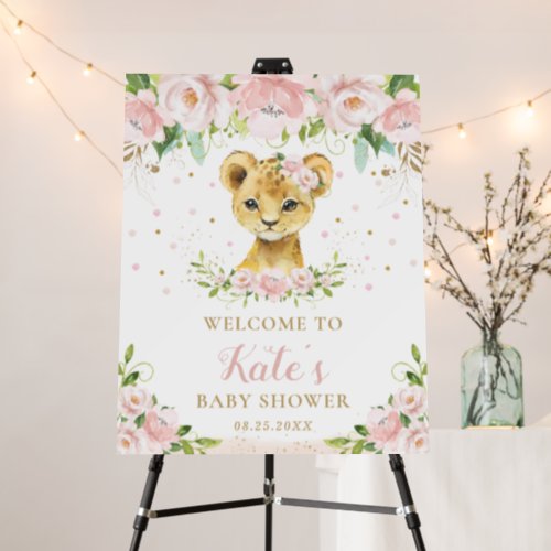 Lion Blush Pink Floral Baby Shower Welcome Foam Board