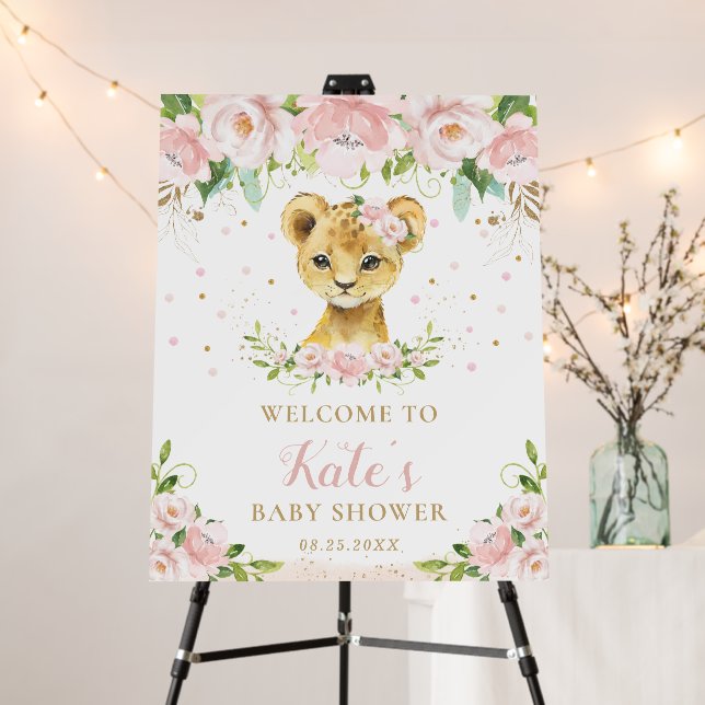 Lion Blush Pink Floral Baby Shower Welcome Foam Board (In Situ (Stand))