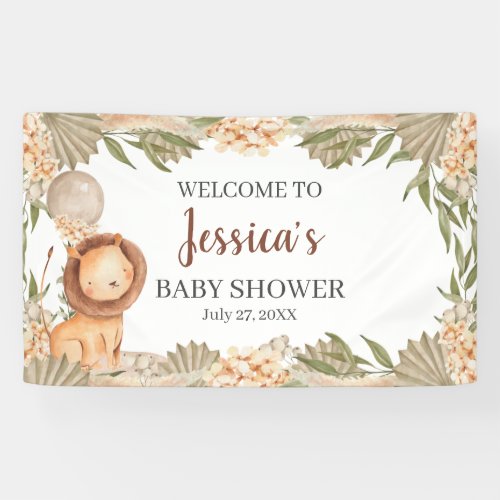 Lion Boho pampas Grass baby shower Welcome banner