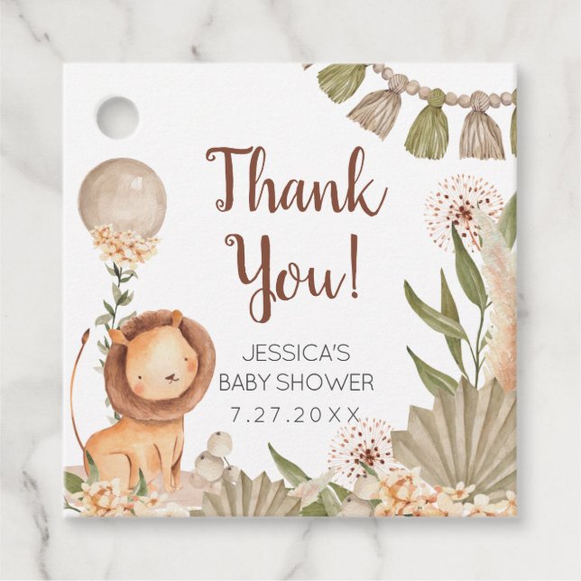 Lion Boho pampas Grass favor tag (Front)
