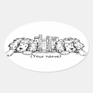 Lion Book Ends Personalized Oval Sticker