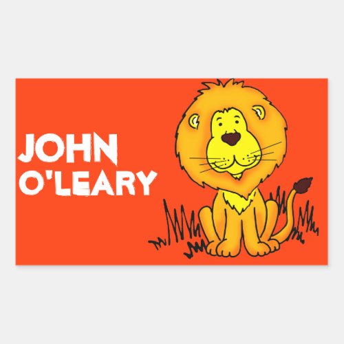 Lion book plate name orange id label sticker