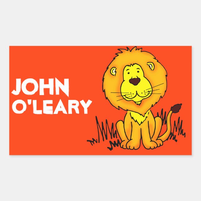 Lion book plate name orange id label sticker (Front)