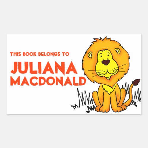 Lion book plate name orange white id label sticker