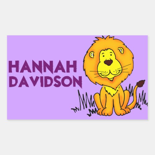 Lion book plate name purple id label sticker