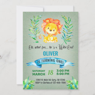 Lion boy 1st first birthday invitation. invitation