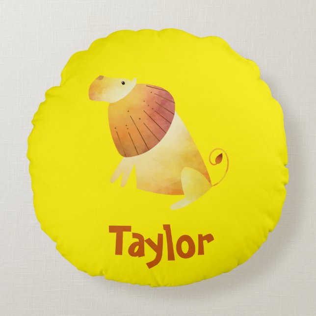 Lion Bright Yellow Round Pillow (Front)