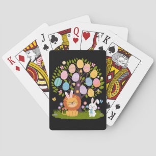 Lion Bunny Easter Cute Tree Hunting Eggs Poker Cards