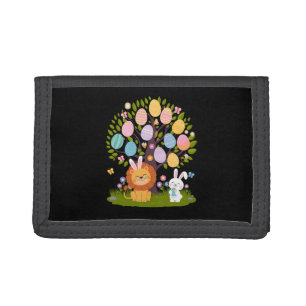 Lion Bunny Easter Cute Tree Hunting Eggs Tri-fold Wallet