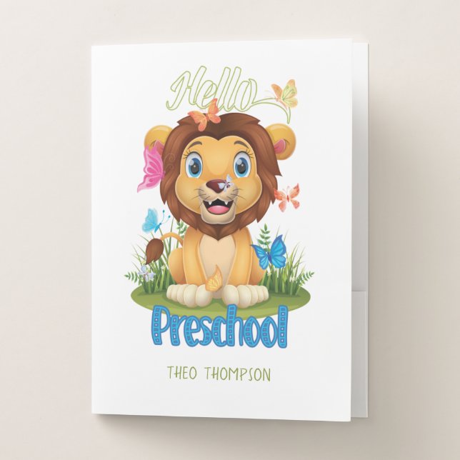 Lion & Butterfly Back to School Preschool 1st Day  Pocket Folder (Front)