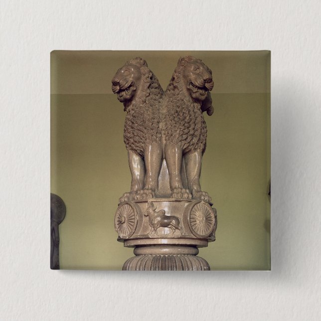 Lion capital from the Pillar of Emperor Ashoka Pinback Button (Front)