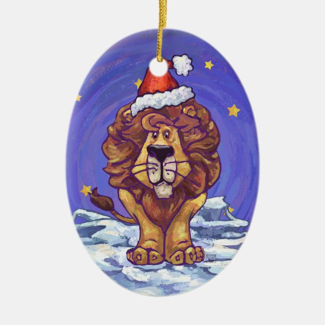 Lion Christmas Ceramic Ornament (Front)