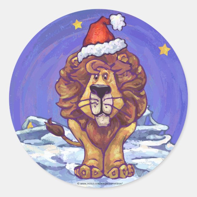 Lion Christmas Classic Round Sticker (Front)