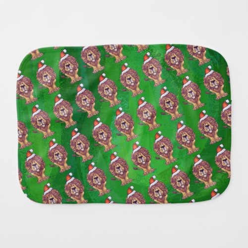 Lion Christmas On Green Baby Burp Cloth