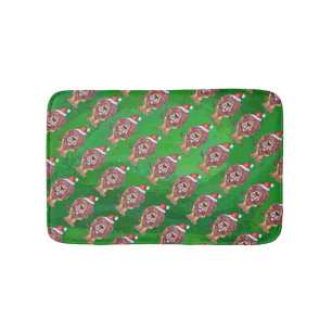 Lion Christmas On Green Bathroom Mat